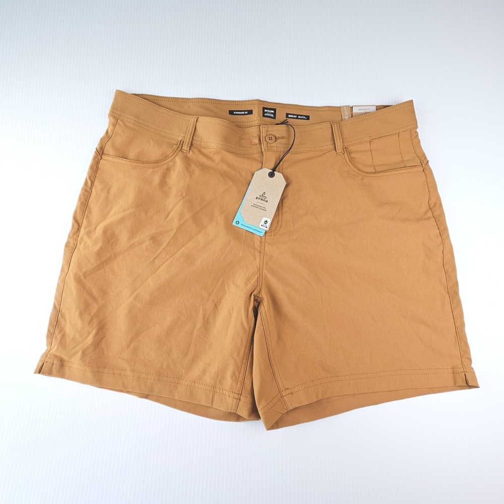 Prana Halle Short Plus II Womens 20W Earthbound Brown 7in Inseam ReZion NWT $69